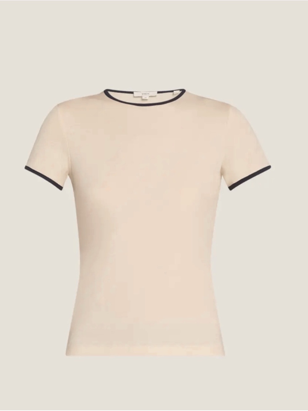 VINCE Tipped Short Sleeve Crewneck Tee in Cream with Navy Trim